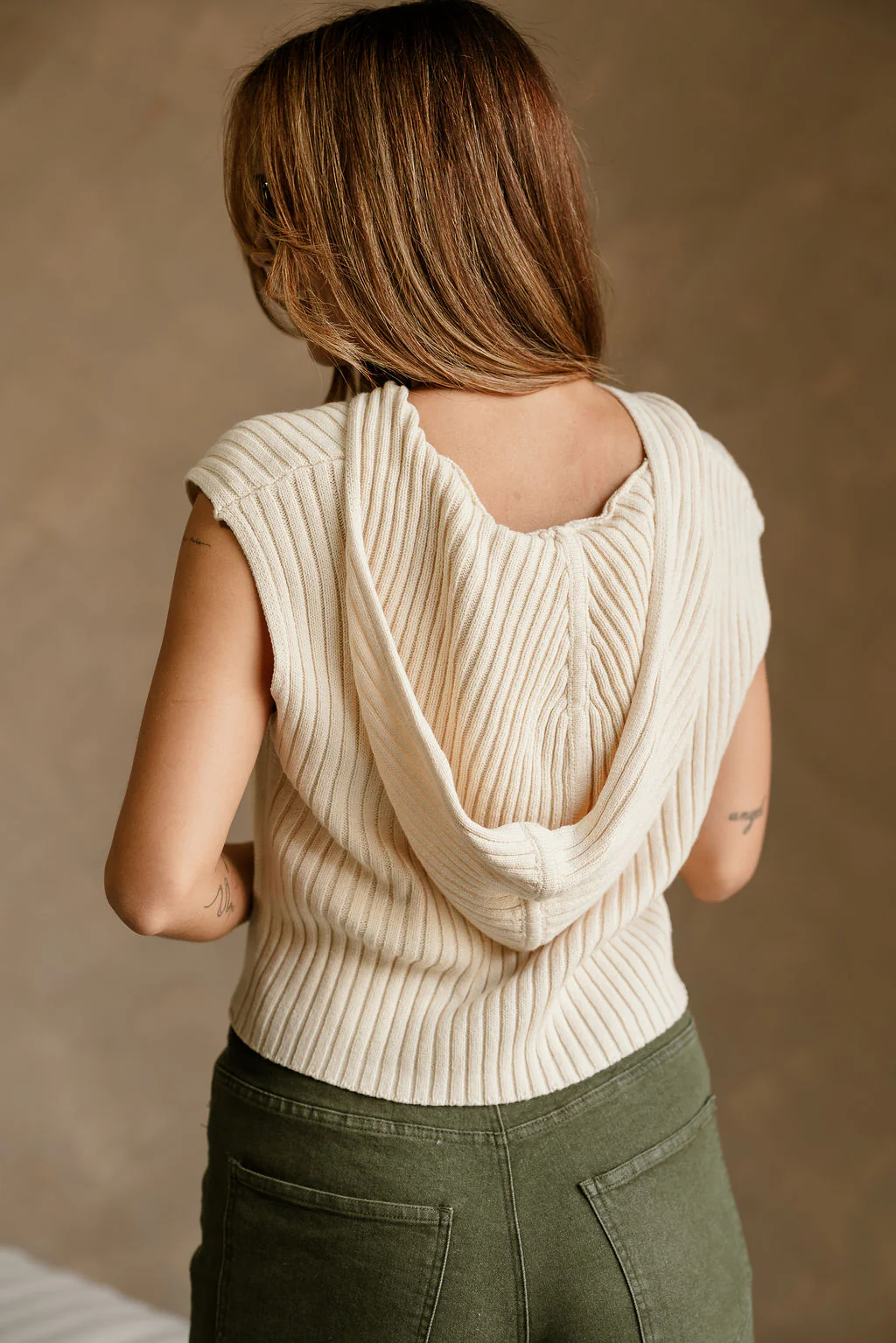 Myra Cream Knit Hoodie Vest - Image 4
