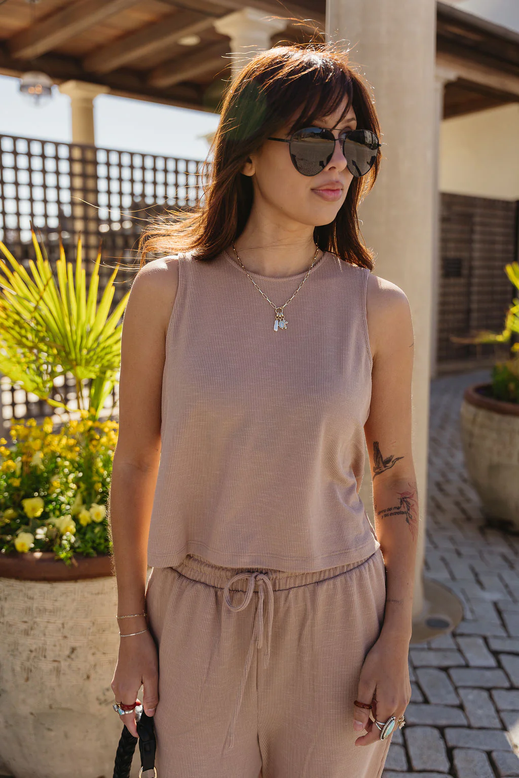 Myra Dark Taupe Ribbed Tank
