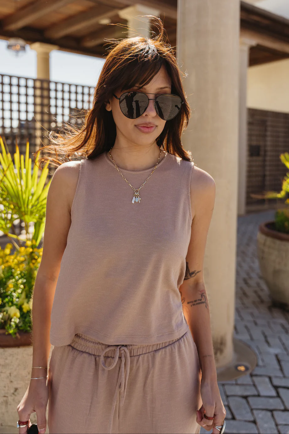 Myra Dark Taupe Ribbed Tank - Image 4