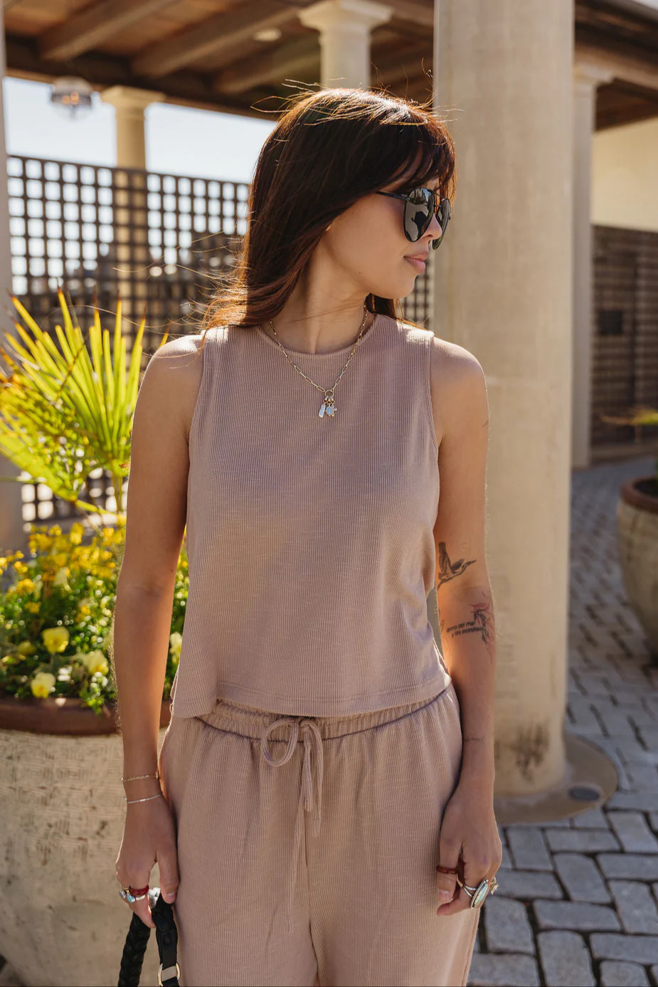 Myra Dark Taupe Ribbed Tank - Image 5