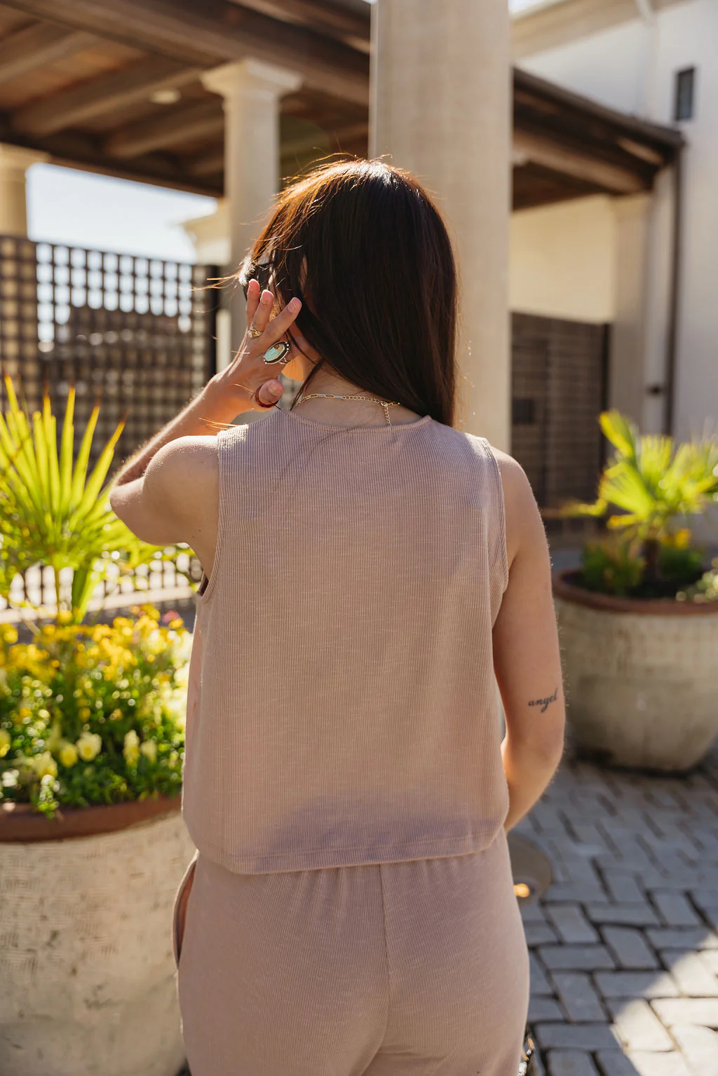 Myra Dark Taupe Ribbed Tank - Image 7
