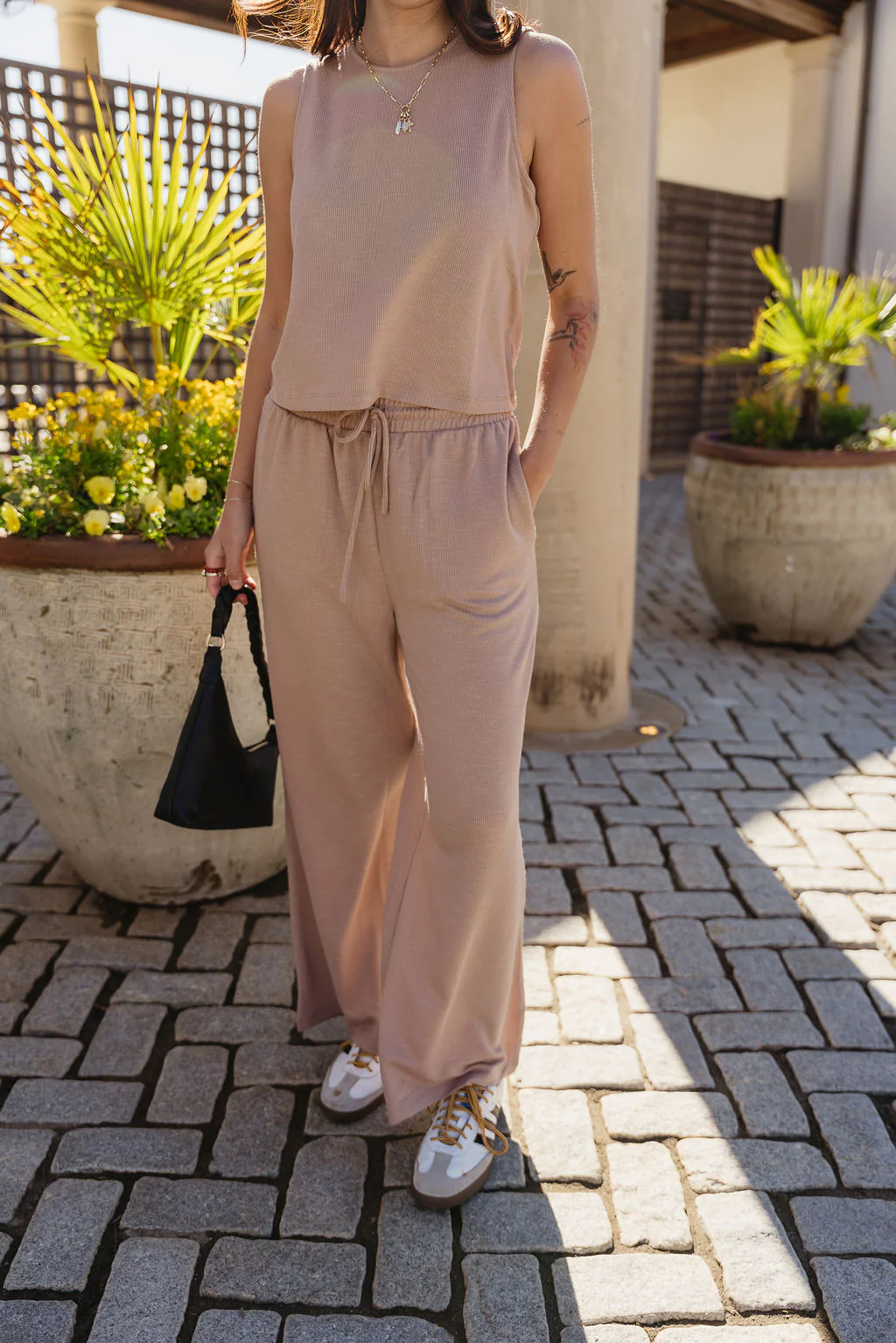 Myra Dark Taupe Ribbed Wide Leg Pants - Image 2