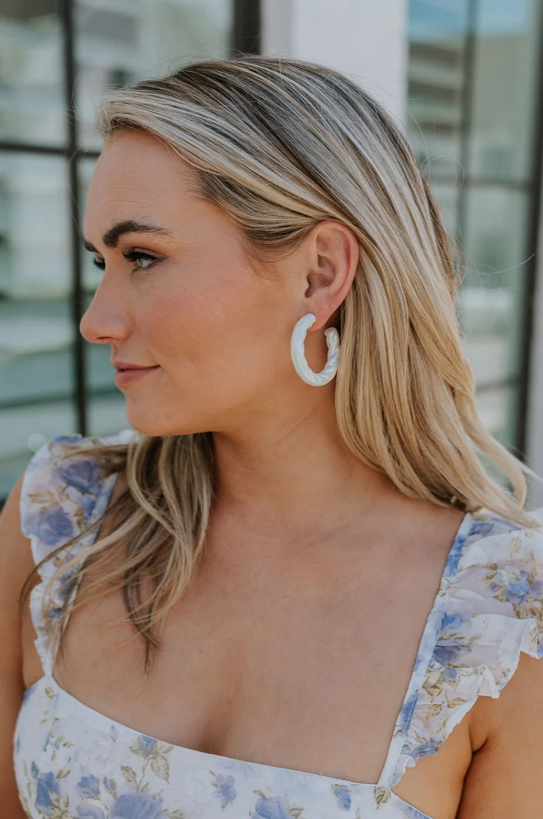 Myra White Iridescent Hoop Earrings - Image 2