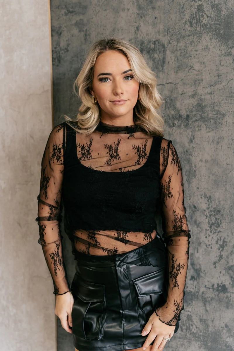 Nadia Black Lace Long Sleeve Top - Image 2