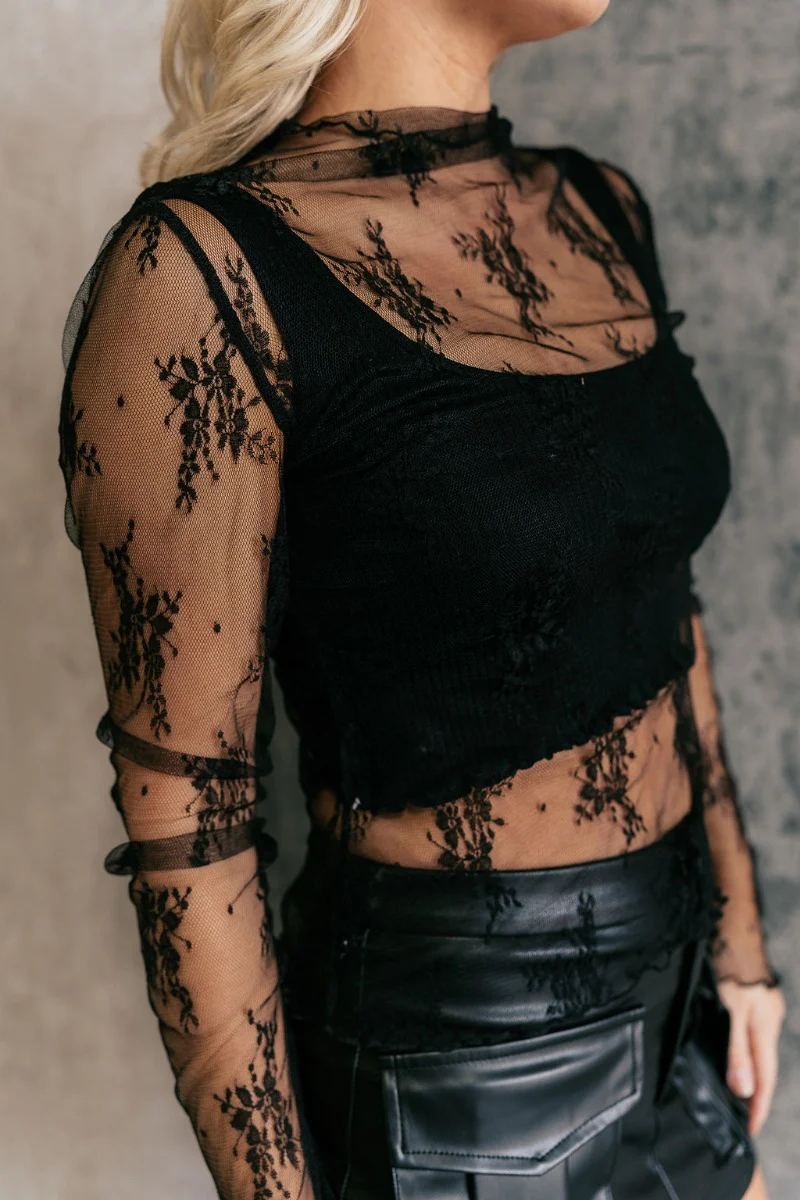 Nadia Black Lace Long Sleeve Top - Image 5