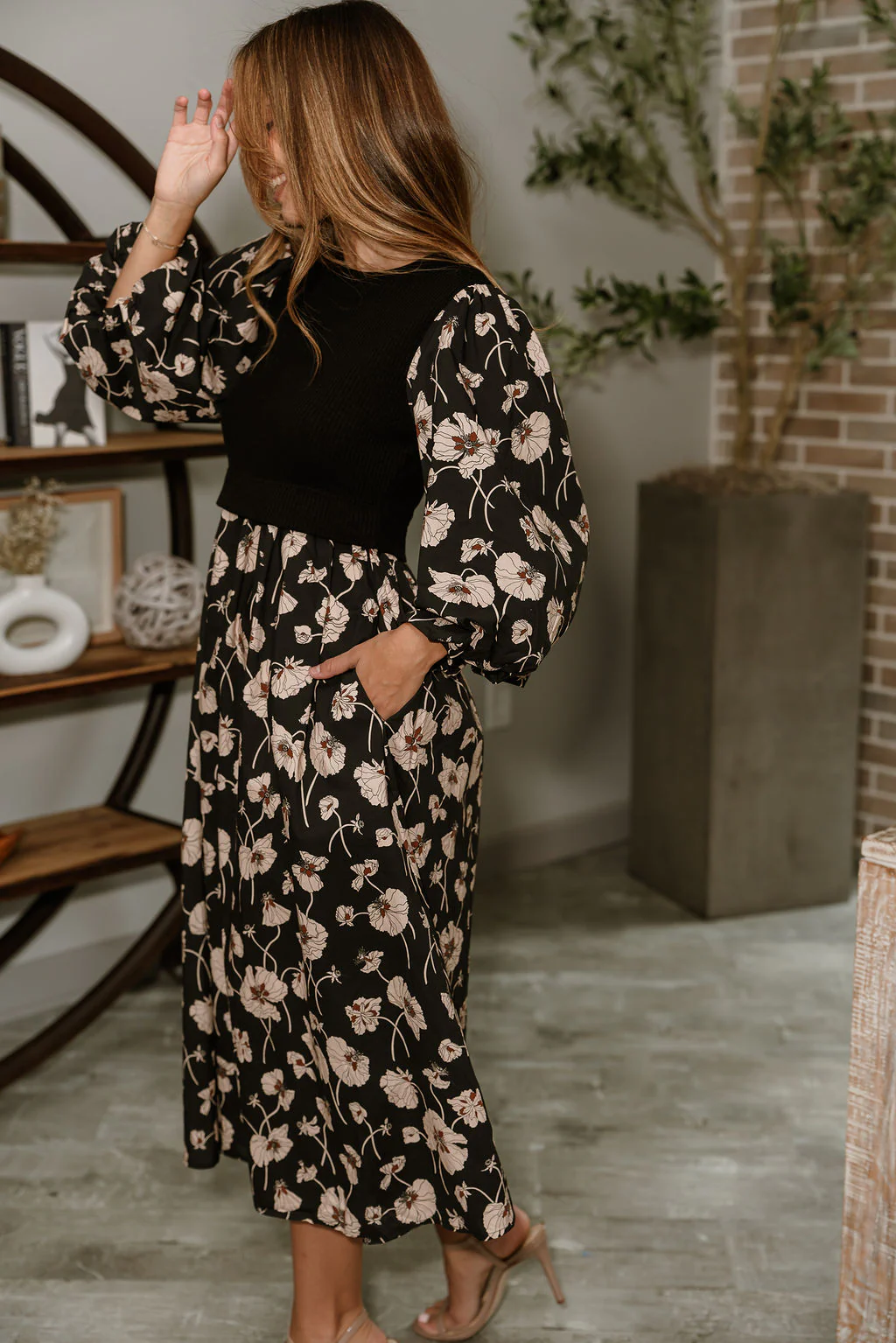 Nadia Black Multi Floral Midi Dress - Image 3