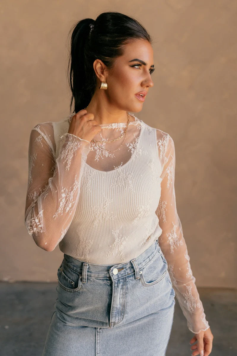 Nadia Cream Lace Long Sleeve Top