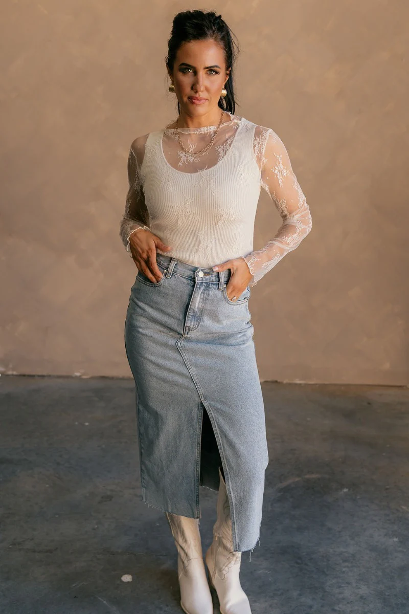 Nadia Cream Lace Long Sleeve Top - Image 2