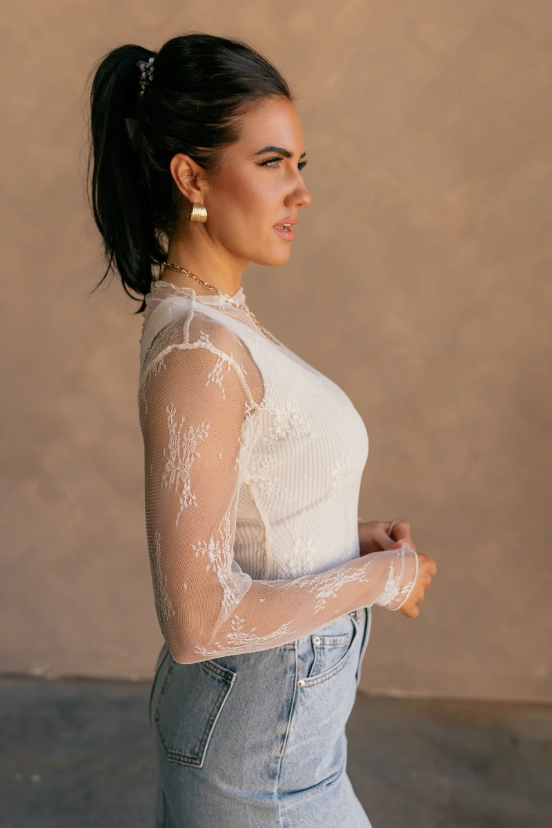 Nadia Cream Lace Long Sleeve Top - Image 6