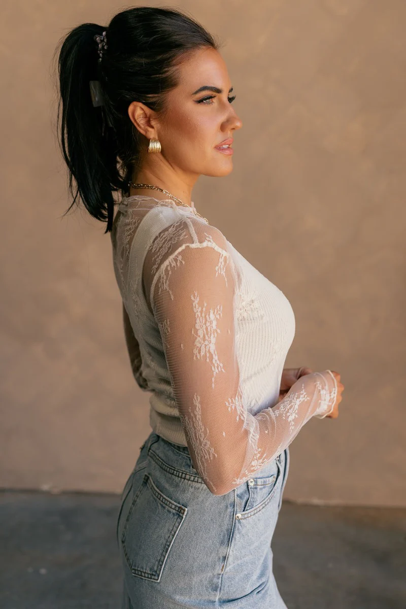 Nadia Cream Lace Long Sleeve Top - Image 7