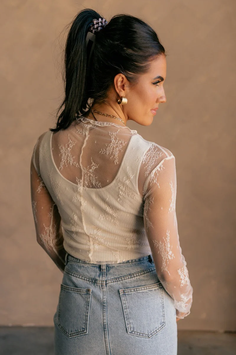 Nadia Cream Lace Long Sleeve Top - Image 8