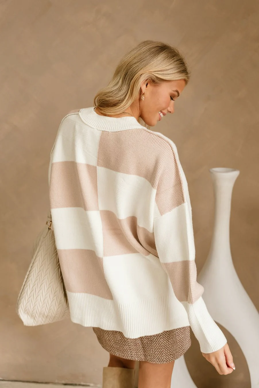 Nadia White & Taupe Checkered Sweater - Image 6