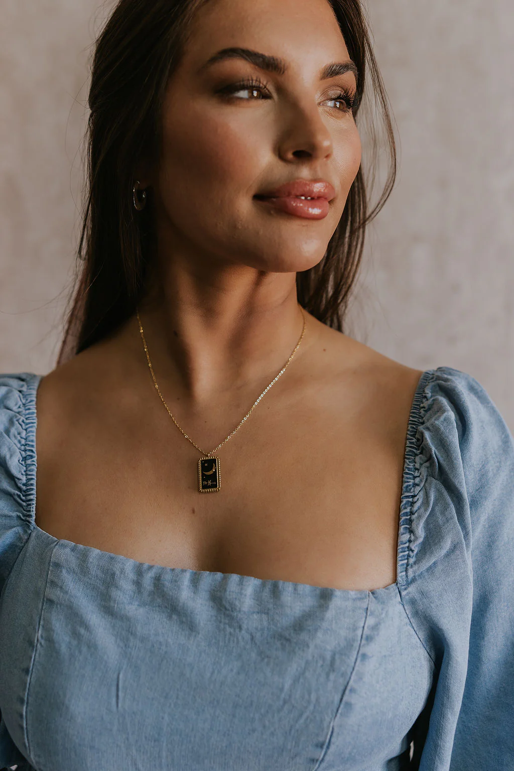 Naomi Black & Gold Crescent Necklace - Image 2