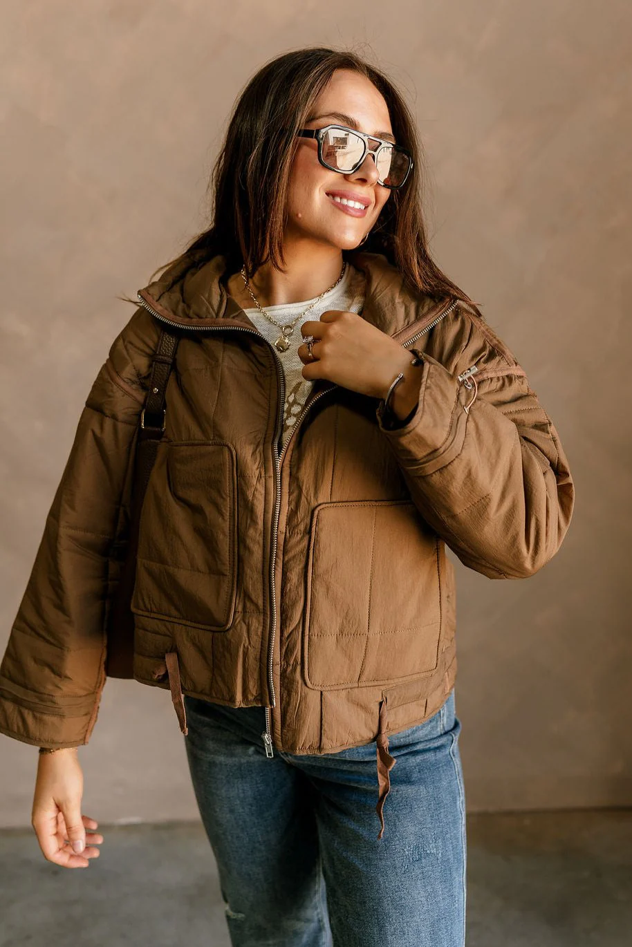 Naomi Brown Puffer Drawstring Jacket