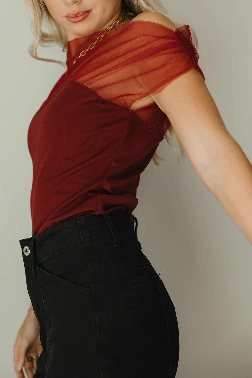 Naomi Burgundy Off-The-Shoulder Top - Image 2
