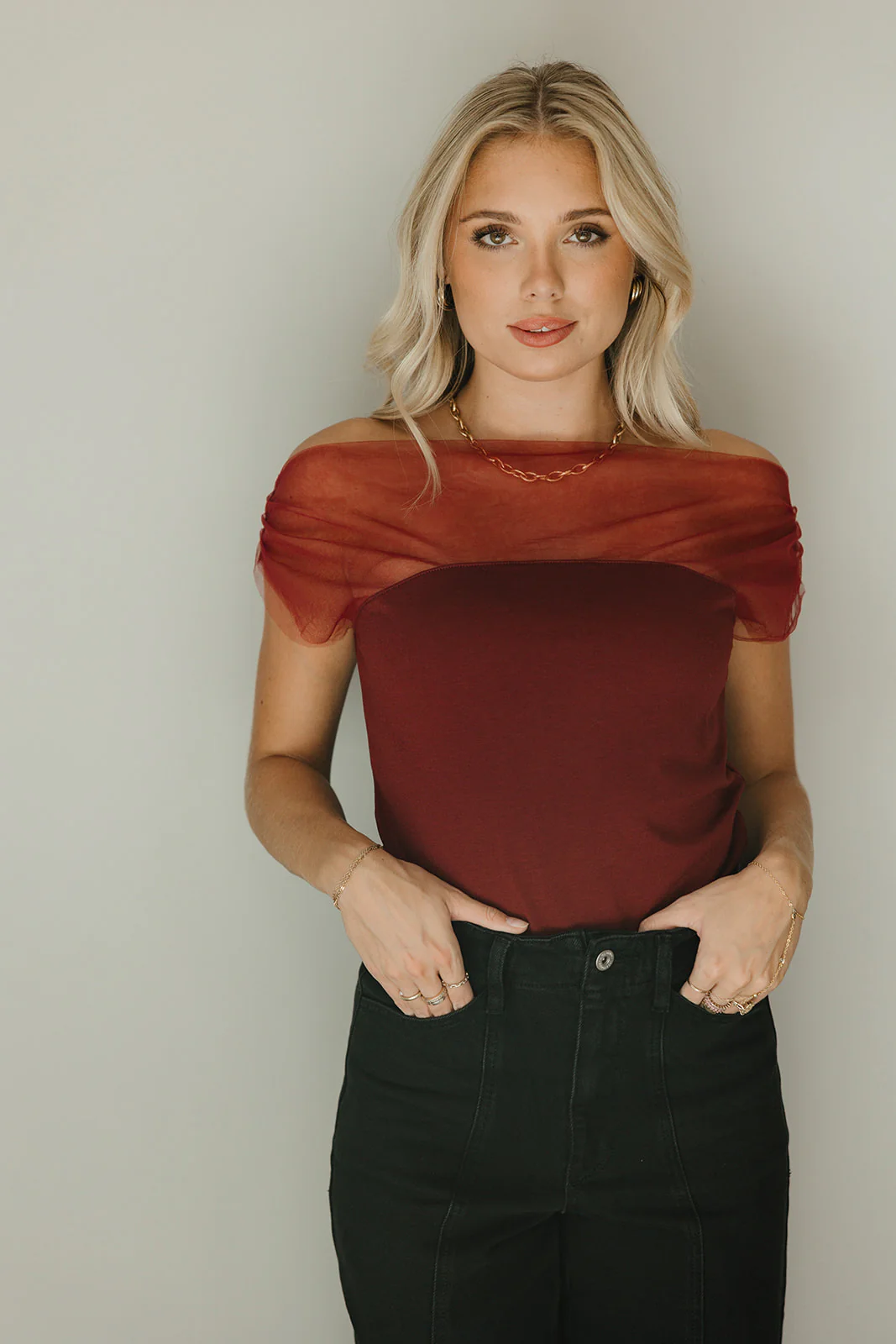 Naomi Burgundy Off-The-Shoulder Top - Image 6