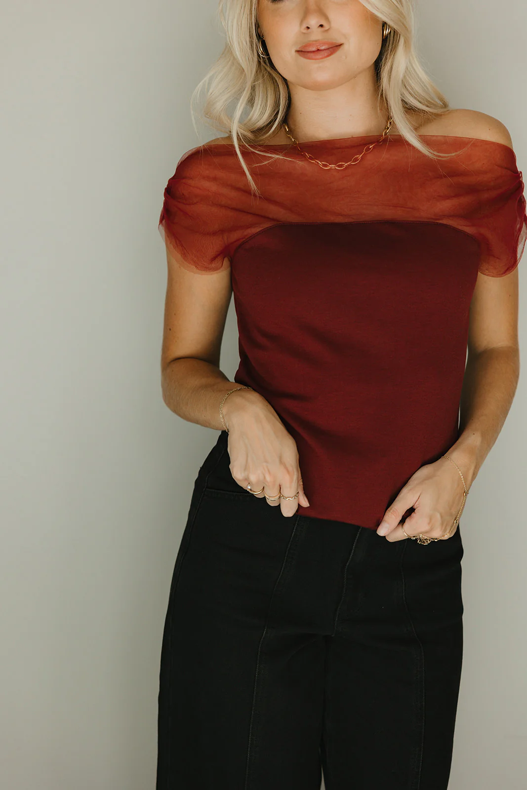 Naomi Burgundy Off-The-Shoulder Top - Image 9