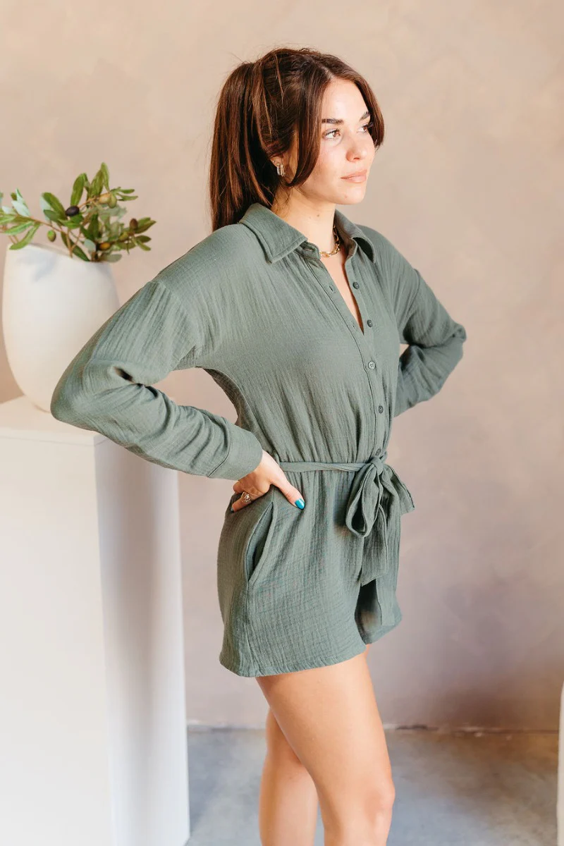 Naomi Dark Green Long Sleeve Romper - Image 4