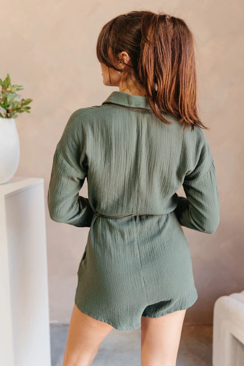 Naomi Dark Green Long Sleeve Romper - Image 6
