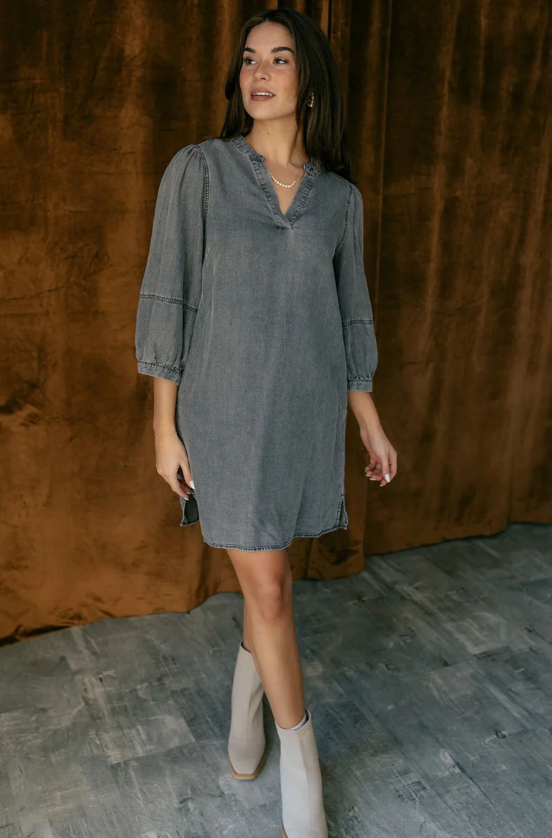 Naomi Denim Black Half Sleeve Mini Dress - Image 2