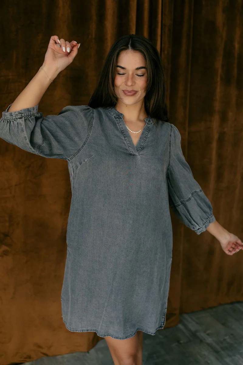 Naomi Denim Black Half Sleeve Mini Dress - Image 3