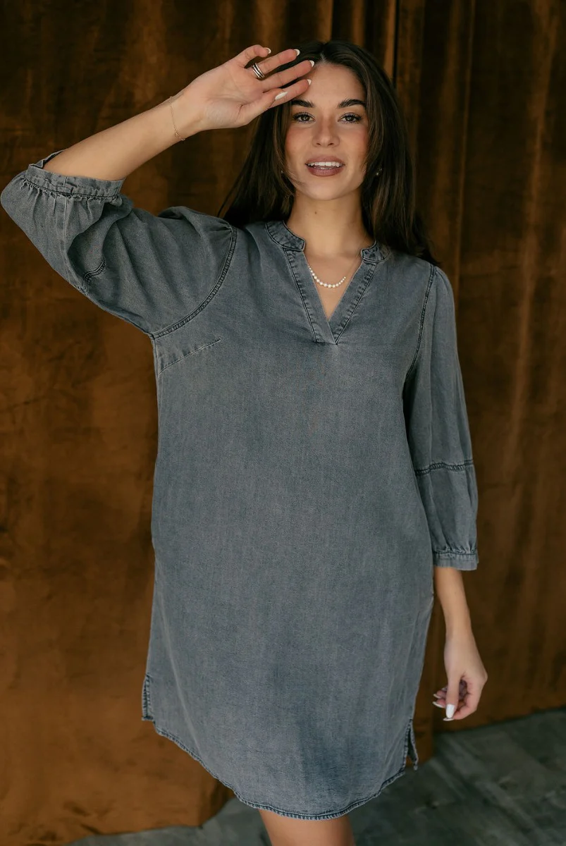 Naomi Denim Black Half Sleeve Mini Dress - Image 4