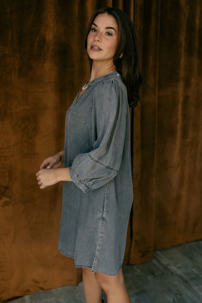 Naomi Denim Black Half Sleeve Mini Dress - Image 6