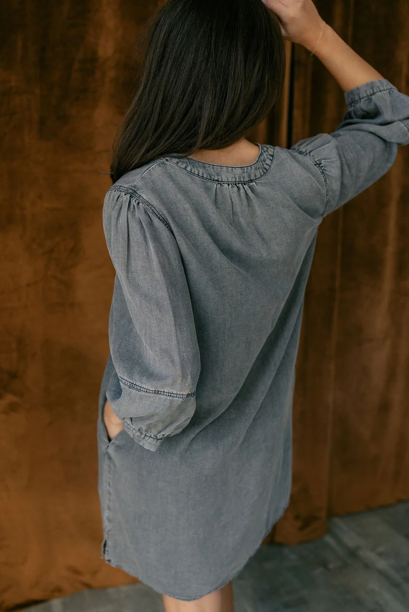 Naomi Denim Black Half Sleeve Mini Dress - Image 7