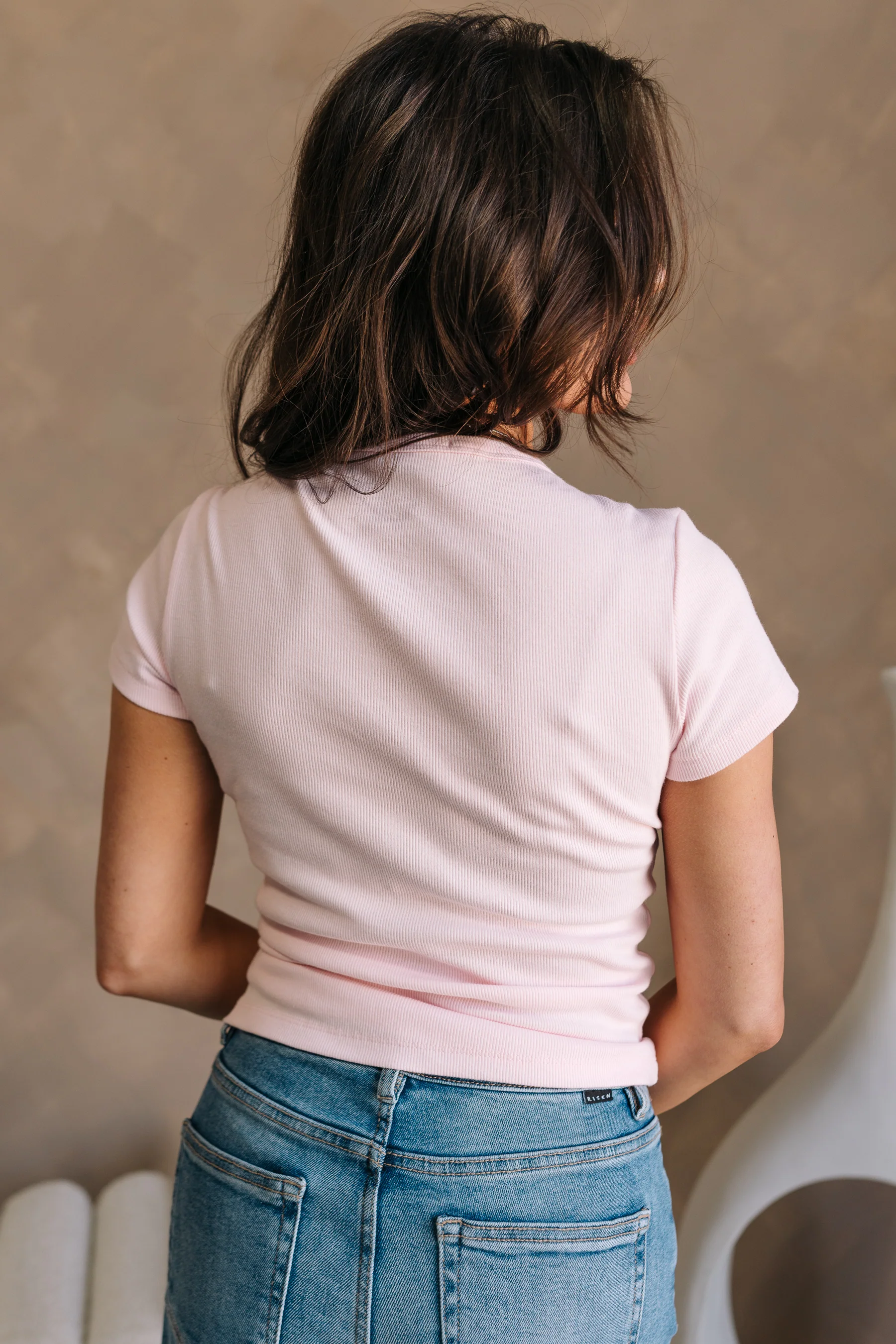 Natalia Light Pink Ribbed Short Sleeve Top - Image 6