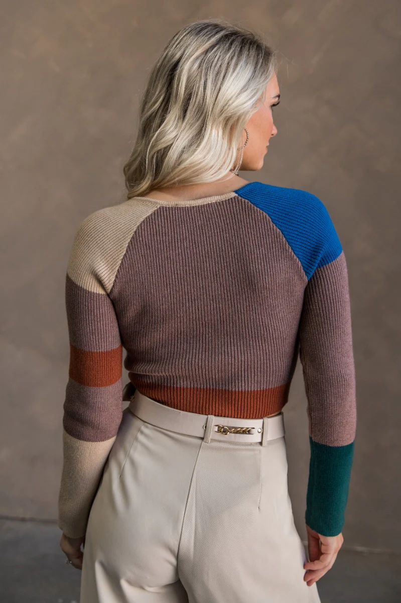 Natalie Blue Multi Cropped Long Sleeve Top - Image 6