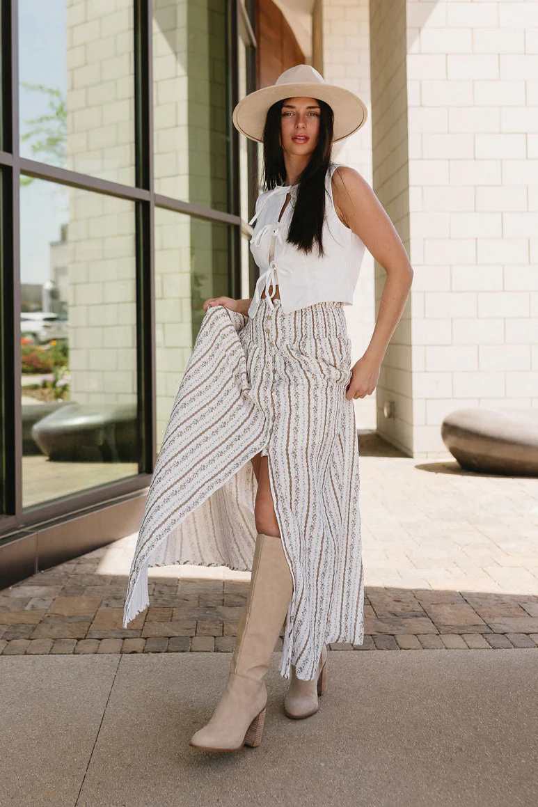 Natalie Cream Multi Floral Slit Maxi Skirt