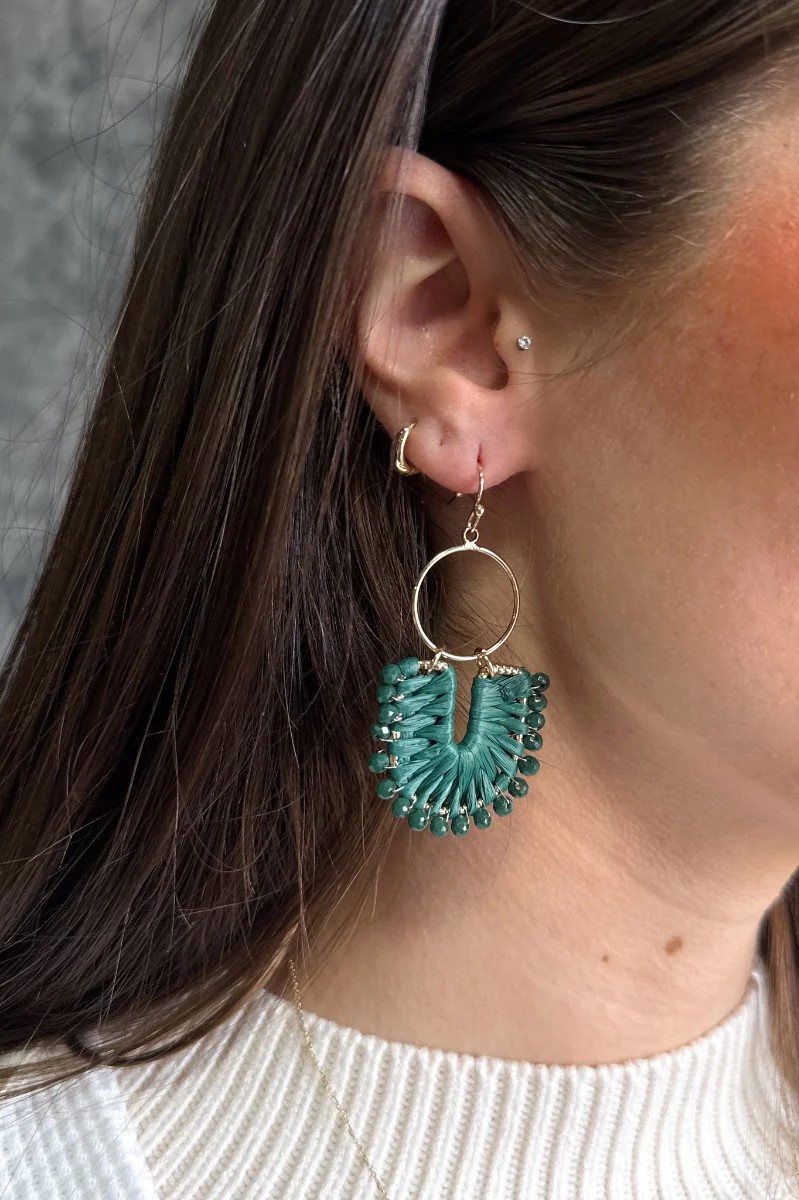 Natalie Dark Green Knit & Gold Dangle Earring