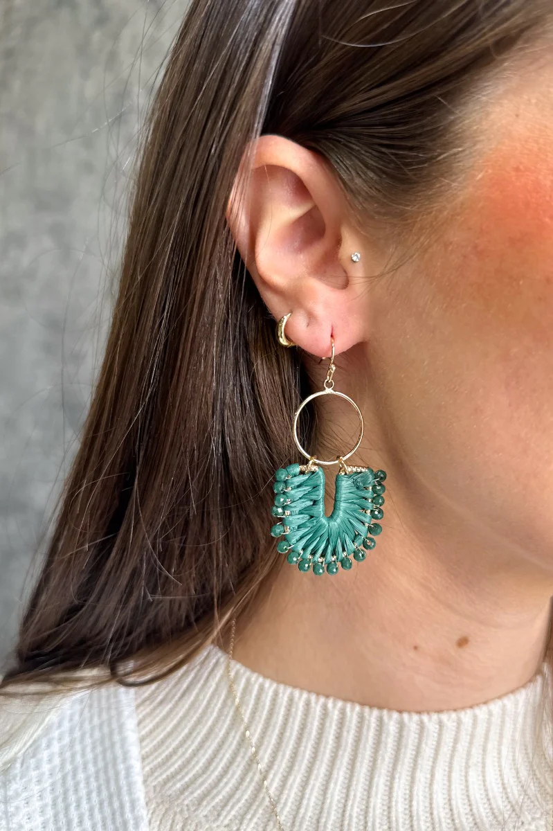 Natalie Dark Green Knit & Gold Dangle Earring - Image 2