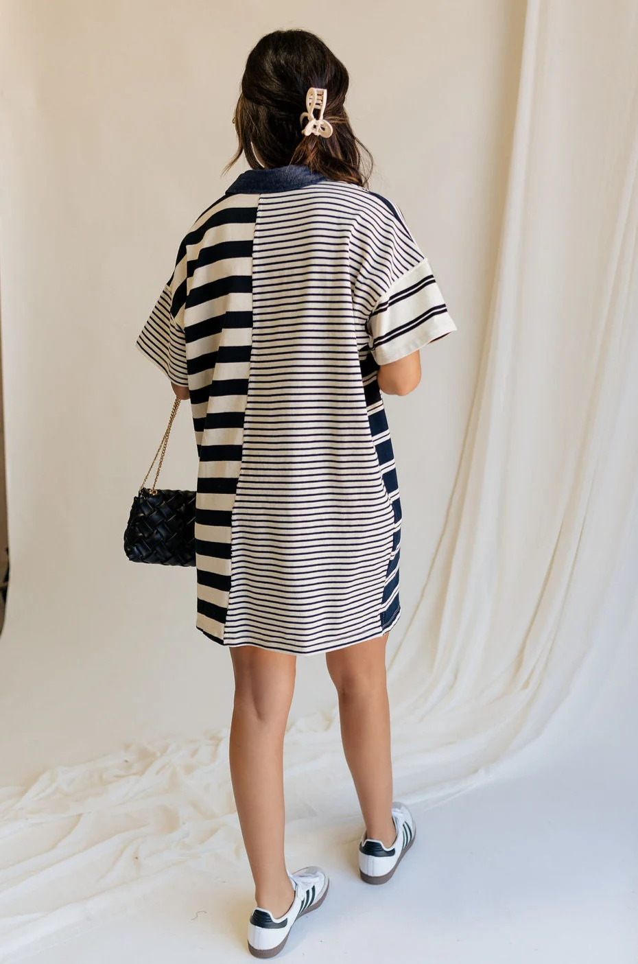 Maya Navy & Cream Stripe Short Sleeve Mini Dress - Image 9