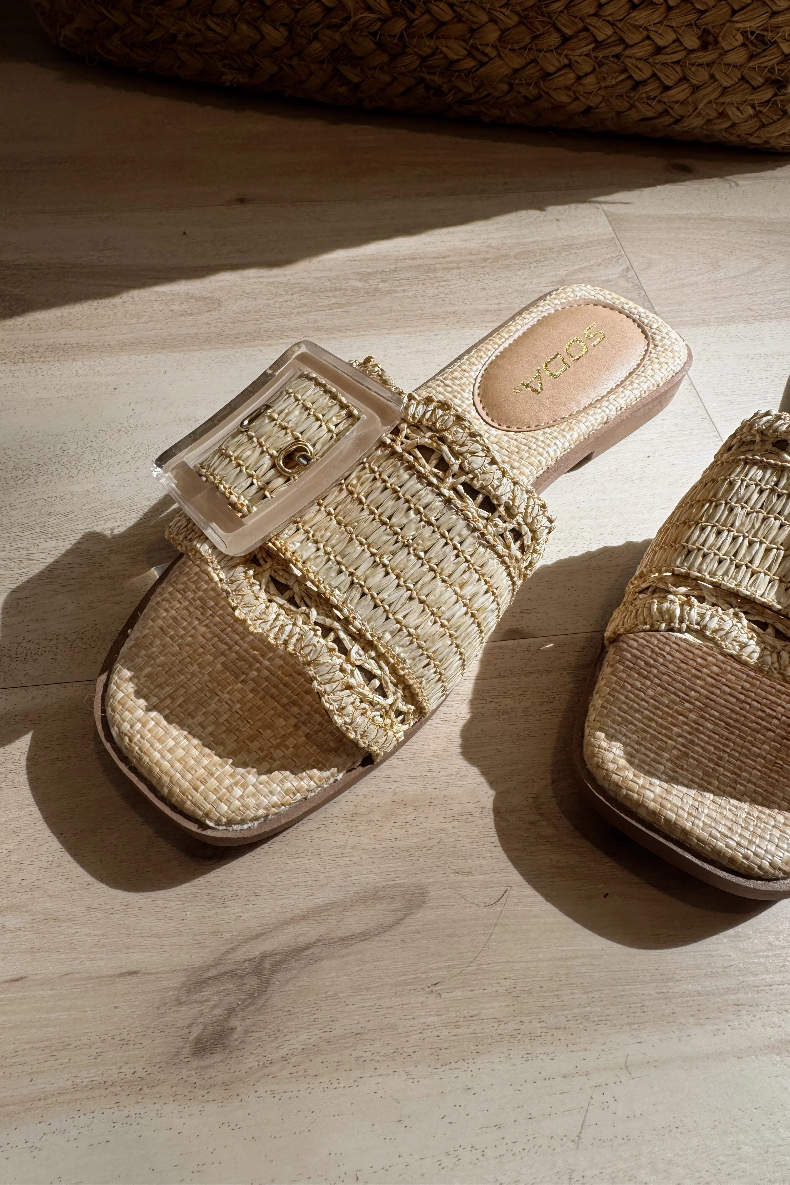 Nayan Raffia Scallop Buckle Flat Sandal - Image 2