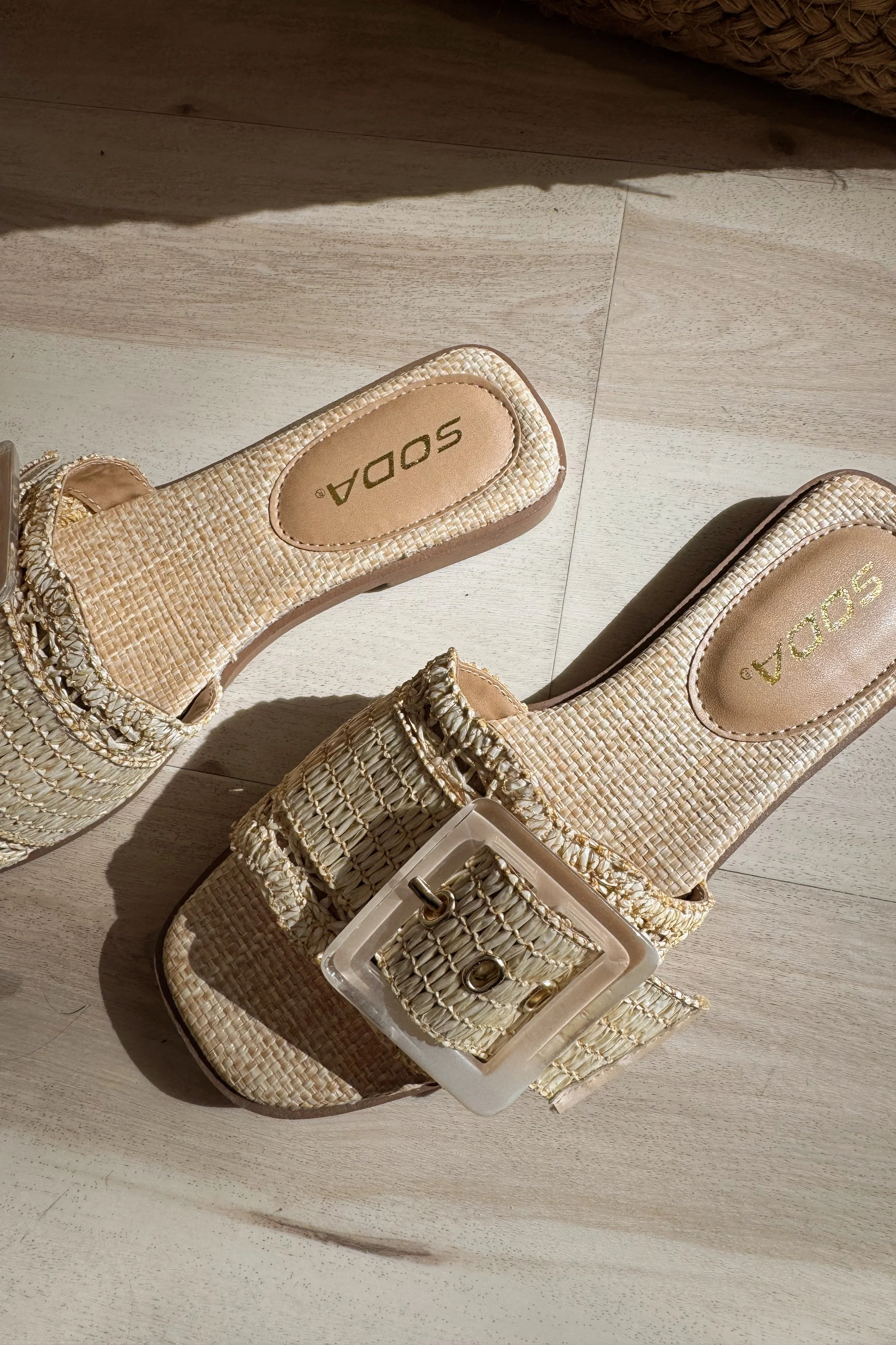 Nayan Raffia Scallop Buckle Flat Sandal - Image 3