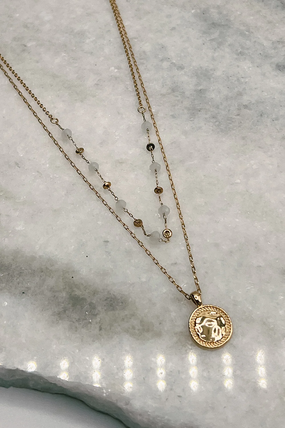 Kendra Gold & White Stone Layer Necklace