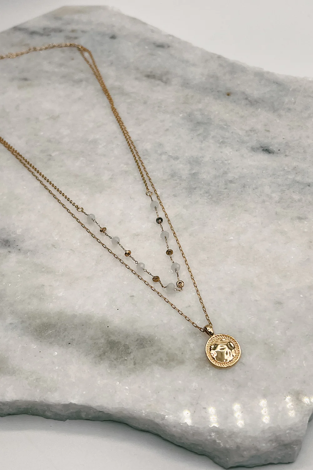 Kendra Gold & White Stone Layer Necklace - Image 2