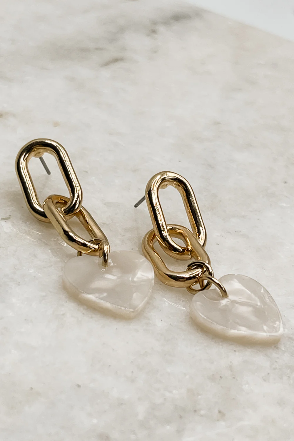 Alia Gold Link & White Heart Earrings