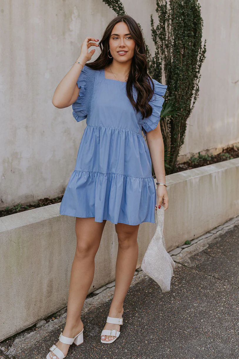 Nicole Blue Ruffle Short Sleeve Mini Dress - Image 3