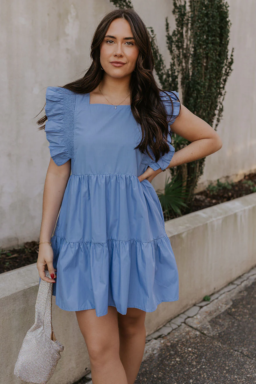 Nicole Blue Ruffle Short Sleeve Mini Dress - Image 4