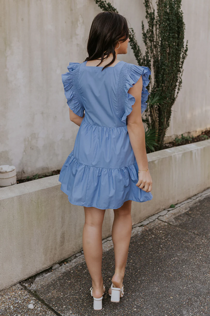 Nicole Blue Ruffle Short Sleeve Mini Dress - Image 7