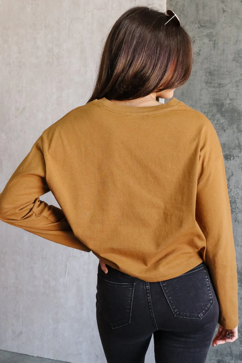 Nicole Brown Cropped Long Sleeve Sweatshirt - Image 6