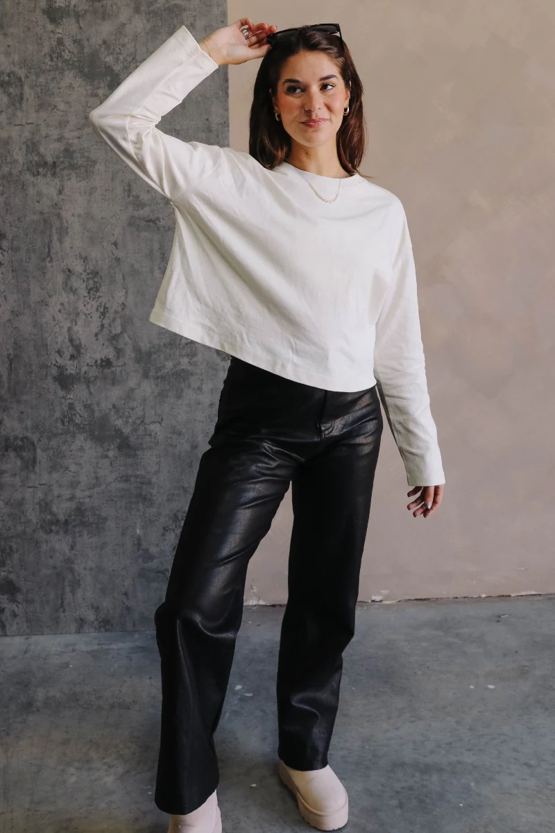 Nicole Cream Cropped Long Sleeve Sweatshirt