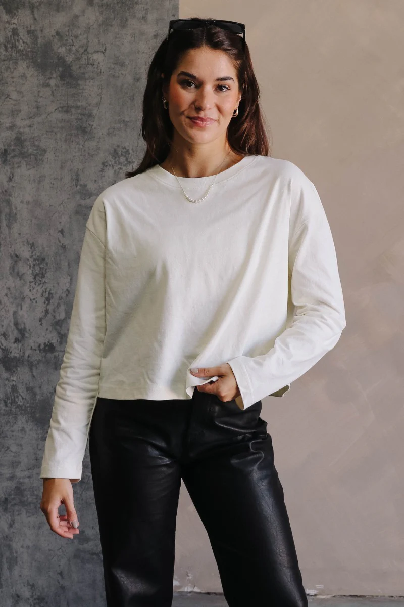 Nicole Cream Cropped Long Sleeve Sweatshirt - Image 2