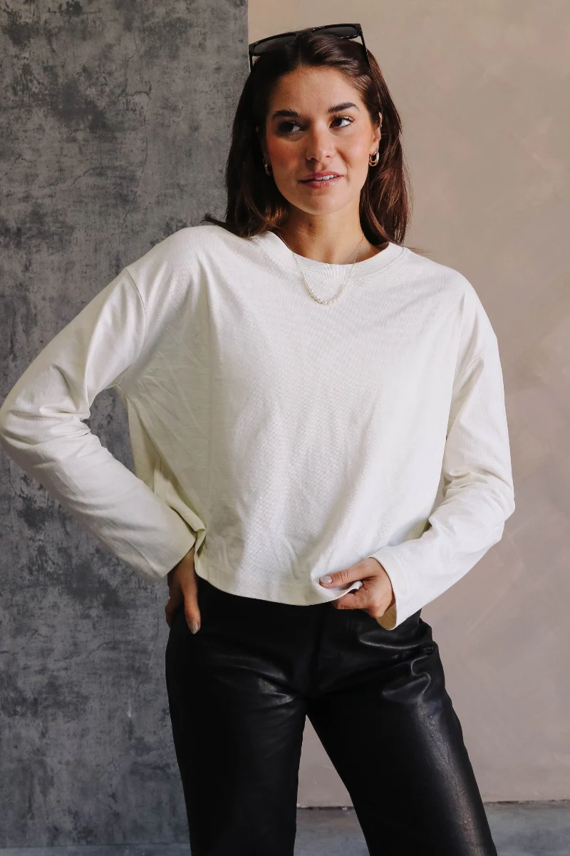 Nicole Cream Cropped Long Sleeve Sweatshirt - Image 3