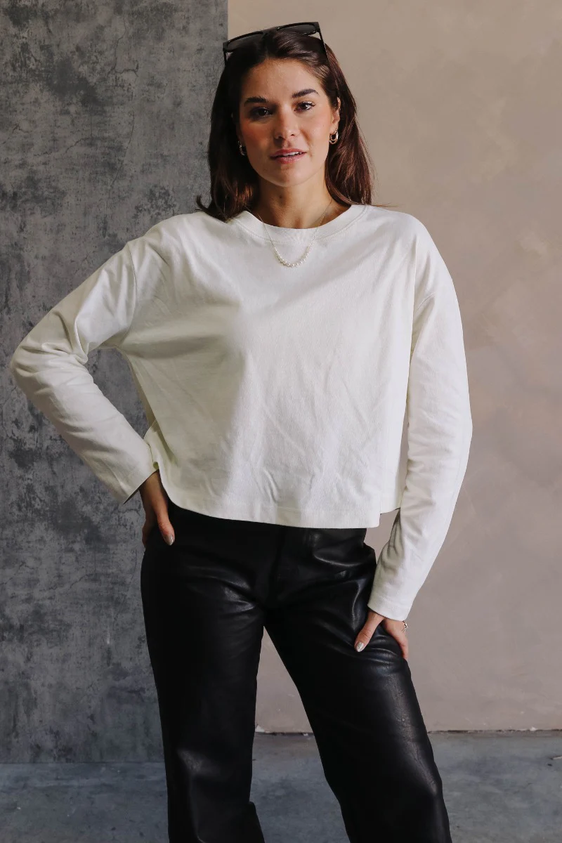 Nicole Cream Cropped Long Sleeve Sweatshirt - Image 4