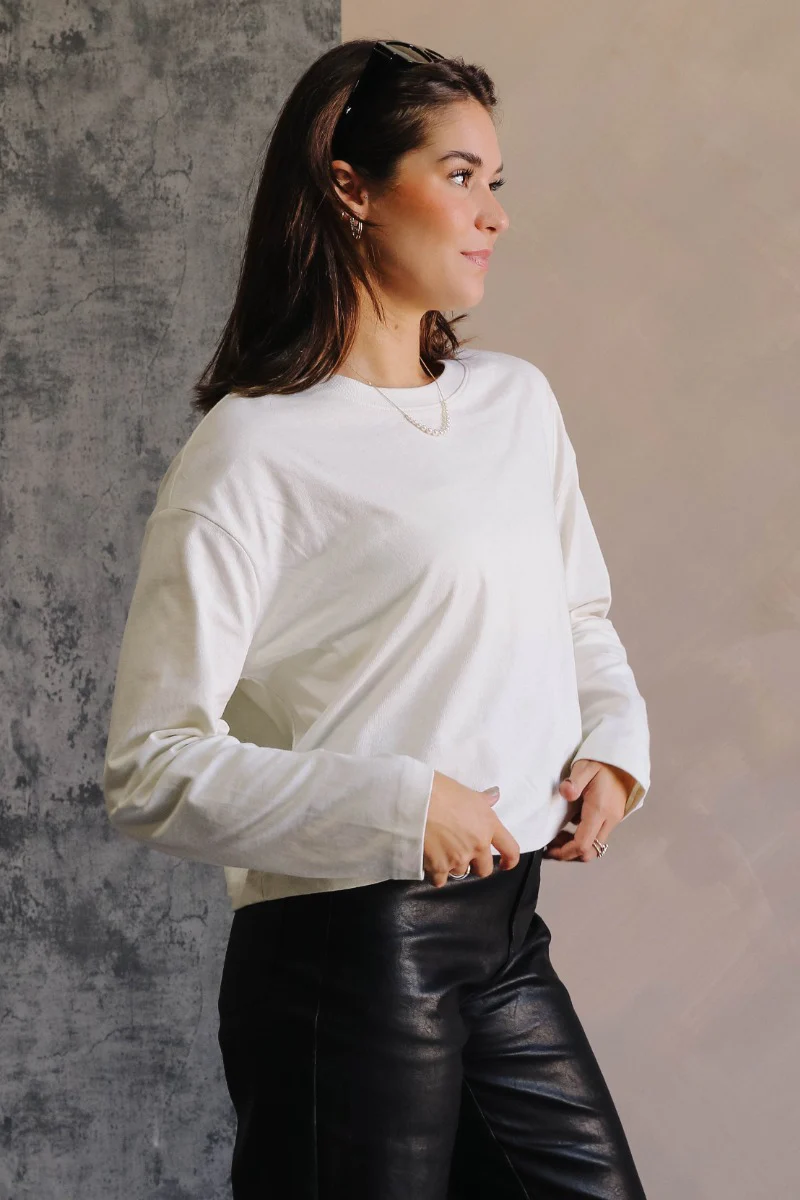 Nicole Cream Cropped Long Sleeve Sweatshirt - Image 5