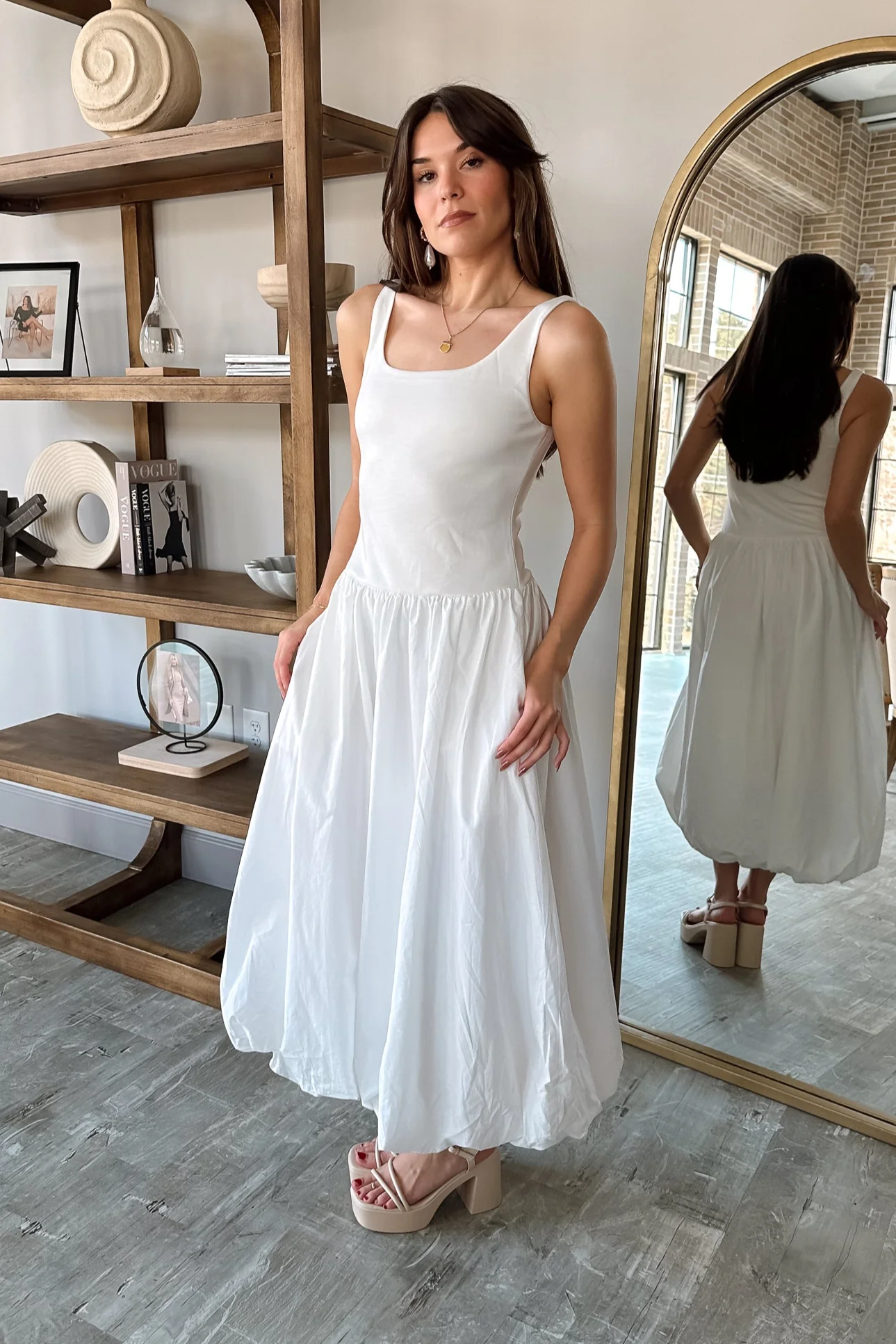 Nicole White Bubble Midi Dress - Image 3