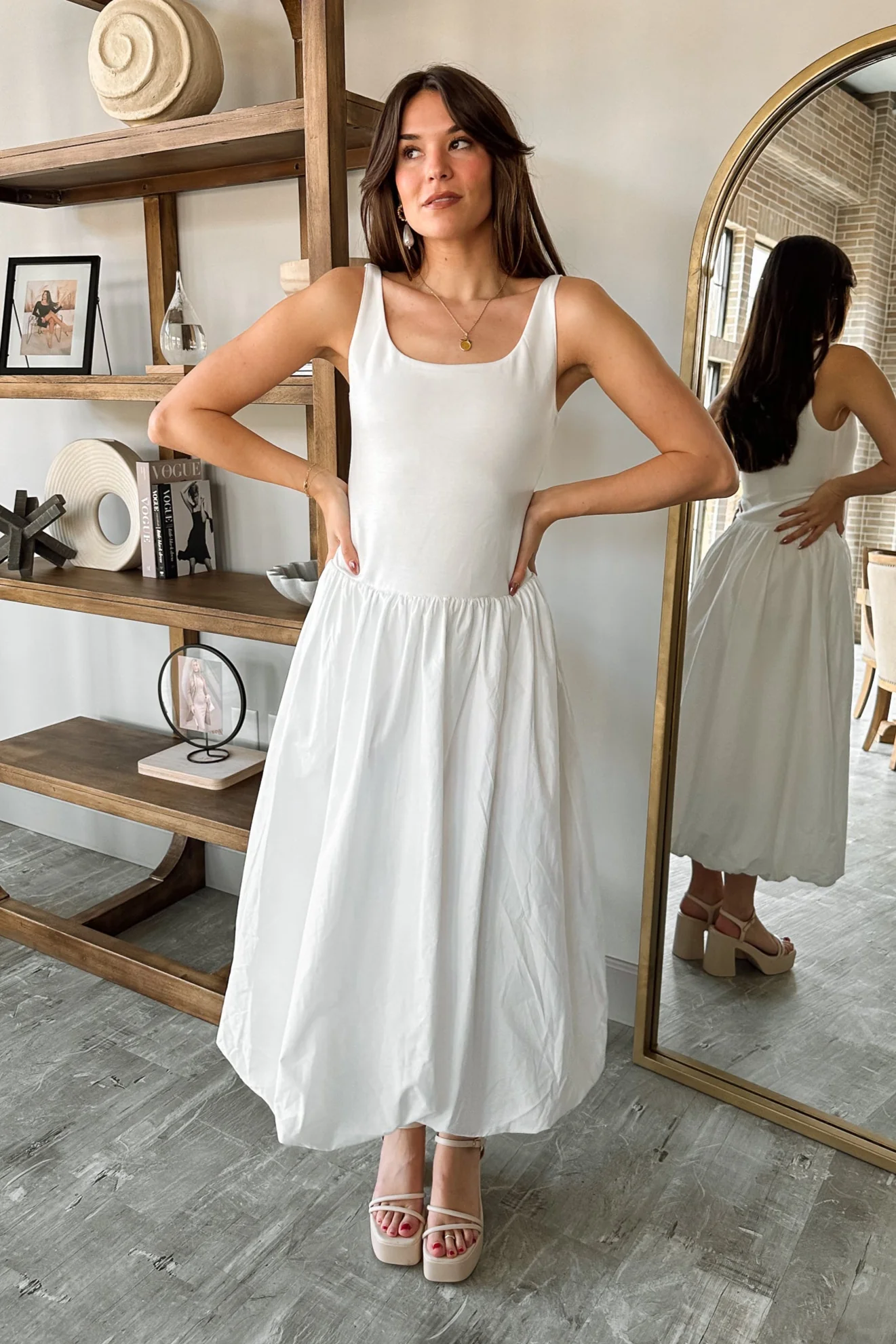 Nicole White Bubble Midi Dress - Image 5
